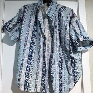 🌶️Men's Blue Patterned Casual Button Down Shirt made in usa
